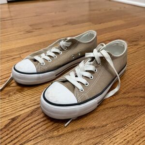 Tan Canvas Sneakers with White Accents